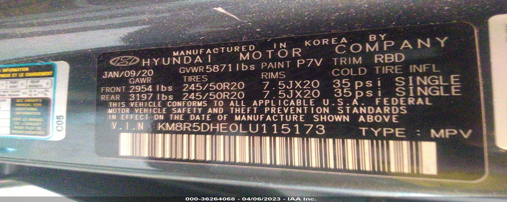 KM8R5DHE0LU115173 2020 HYUNDAI PALISADE photo no. 9