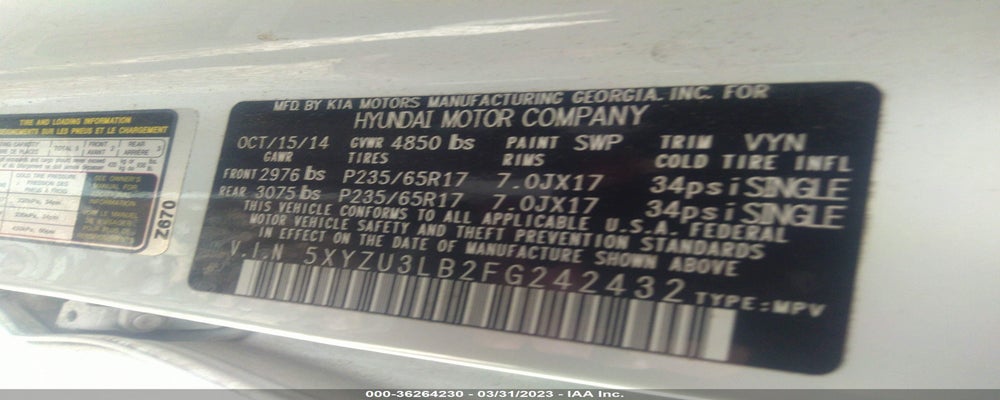 5XYZU3LB2FG242432 2015 HYUNDAI SANTA FE SPORT photo no. 9