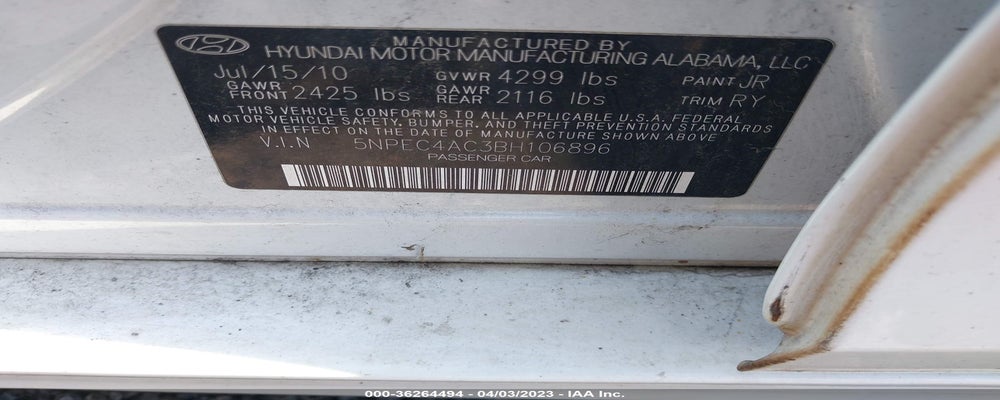 5NPEC4AC3BH106896 2011 HYUNDAI SONATA photo no. 9