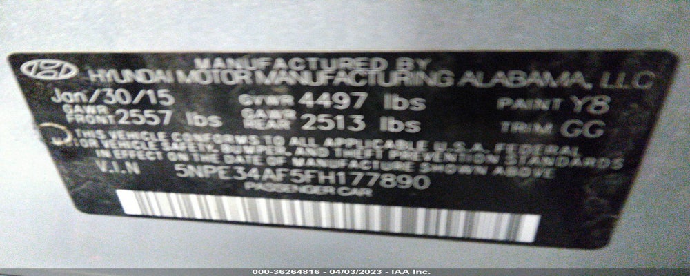 5NPE34AF5FH177890 2015 HYUNDAI SONATA photo no. 9