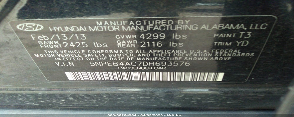 5NPEB4AC7DH693576 2013 HYUNDAI SONATA photo no. 9