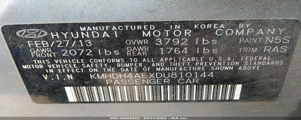 KMHDH4AEXDU810144 2013 HYUNDAI ELANTRA photo no. 9