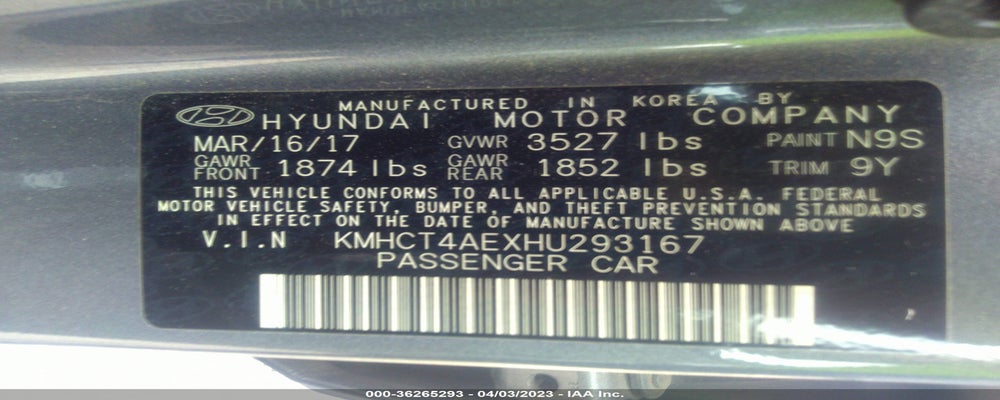 KMHCT4AEXHU293167 2017 HYUNDAI ACCENT photo no. 9