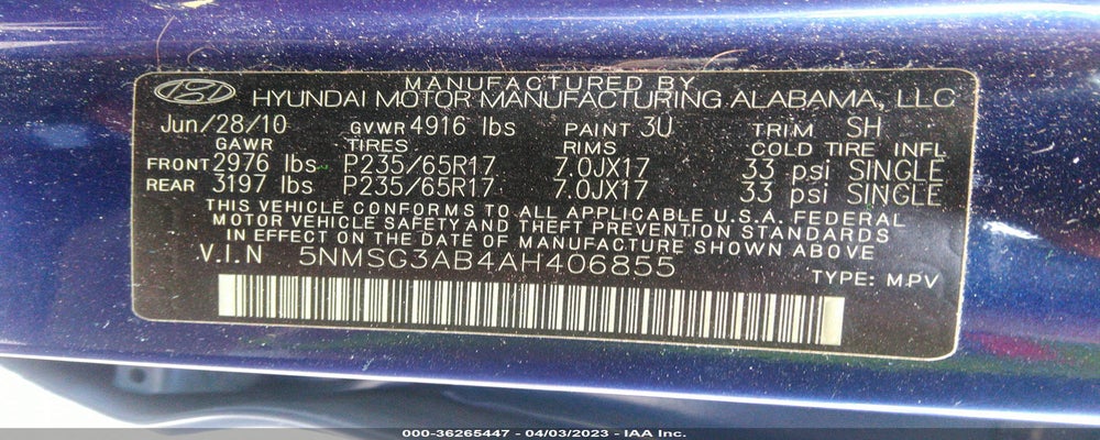 5NMSG3AB4AH406855 2010 HYUNDAI SANTA FE photo no. 9