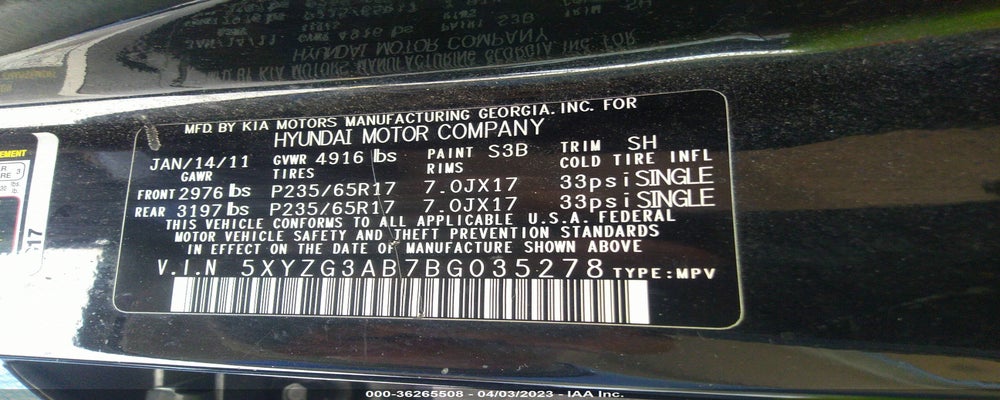 5XYZG3AB7BG035278 2011 HYUNDAI SANTA FE photo no. 9