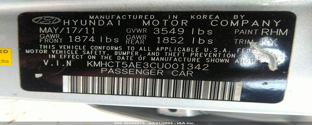 KMHCT5AE3CU001342 2012 HYUNDAI ACCENT photo no. 9