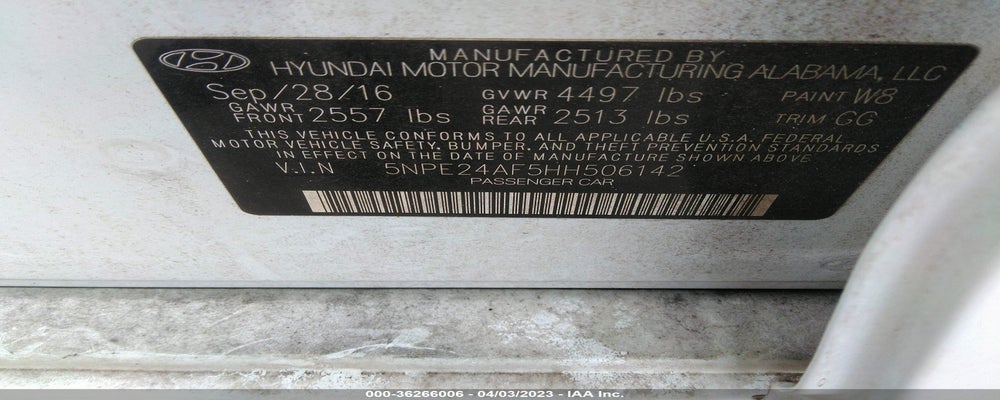 5NPE24AF5HH506142 2017 HYUNDAI SONATA photo no. 9
