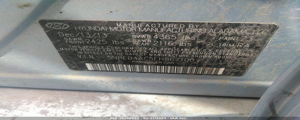 5NPEB4AC5EH867100 2014 HYUNDAI SONATA photo no. 9