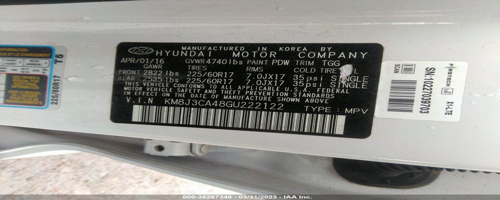 KM8J3CA48GU222122 2016 HYUNDAI TUCSON photo no. 9