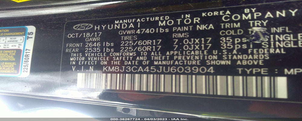 KM8J3CA45JU603904 2018 HYUNDAI TUCSON photo no. 9