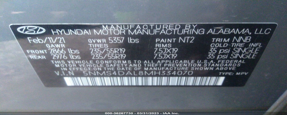 5NMS4DAL8MH334070 2021 HYUNDAI SANTA FE photo no. 9