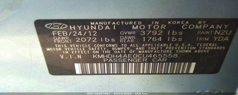 KMHDH4AE0CU465558 2012 HYUNDAI ELANTRA photo no. 9
