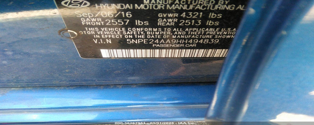 5NPE24AA9HH494839 2017 HYUNDAI SONATA photo no. 9