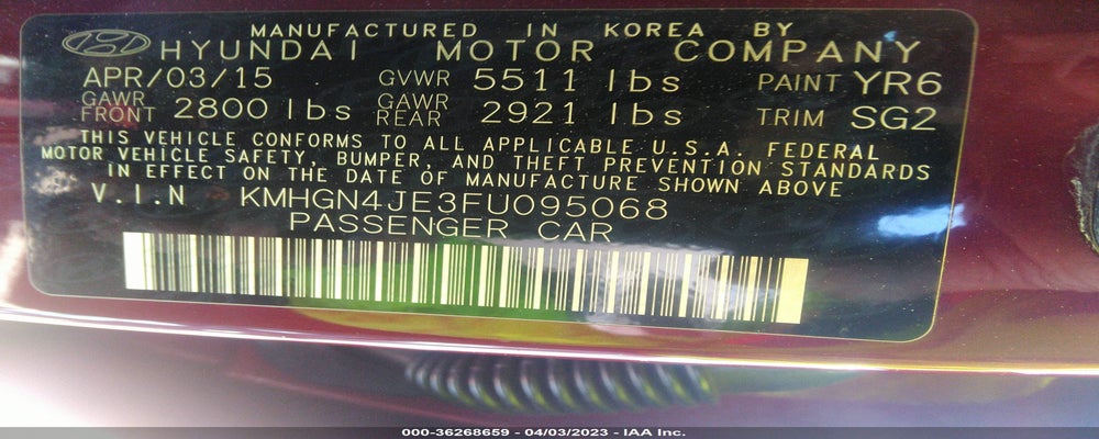 KMHGN4JE3FU095068 2015 HYUNDAI GENESIS photo no. 9