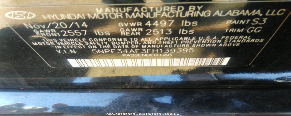 5NPE34AF3FH139395 2015 HYUNDAI SONATA photo no. 9