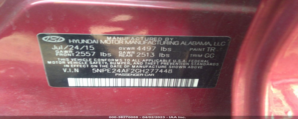 5NPE24AF2GH277448 2016 HYUNDAI SONATA photo no. 9