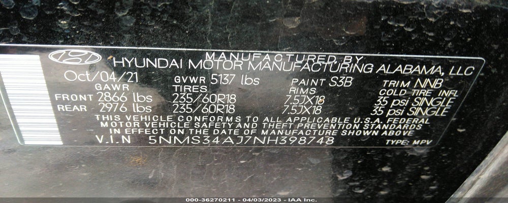 5NMS34AJ7N8398748 2022 HYUNDAI SANTA FE photo no. 9