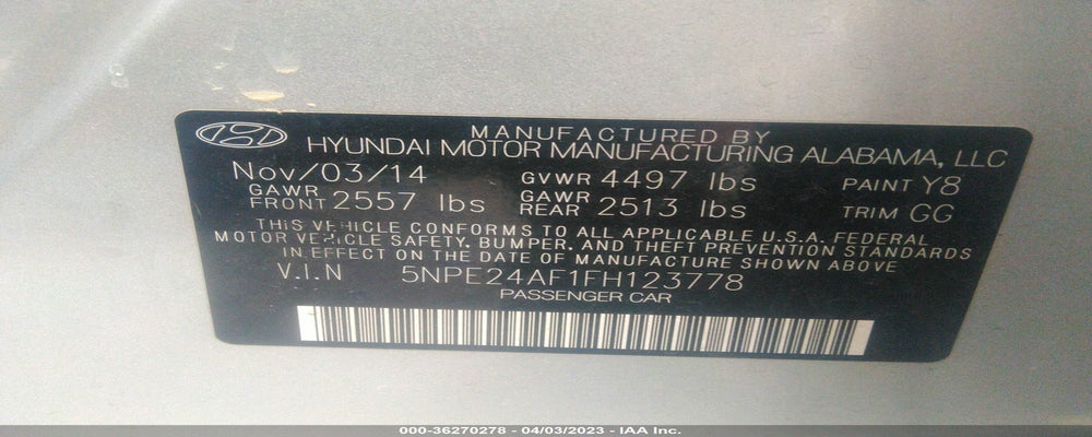 5NPE24AF1FH123778 2015 HYUNDAI SONATA photo no. 9