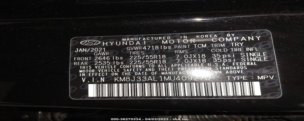 KM8J33AL1MU409270 2021 HYUNDAI TUCSON photo no. 9