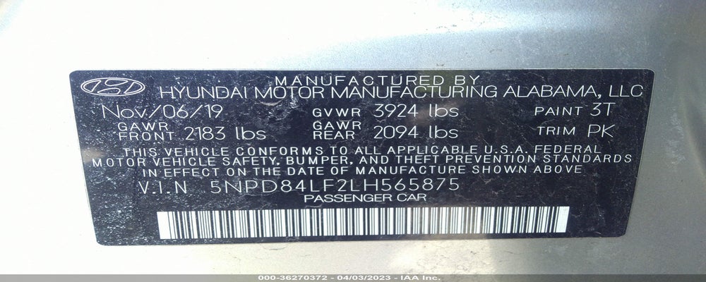 5NPD84LF2LH565875 2020 HYUNDAI ELANTRA photo no. 9