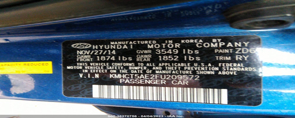 KMHCT5AE2FU209572 2015 HYUNDAI ACCENT photo no. 9
