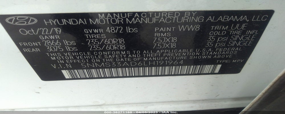5NMS33AD6LH191964 2020 HYUNDAI SANTA FE photo no. 9