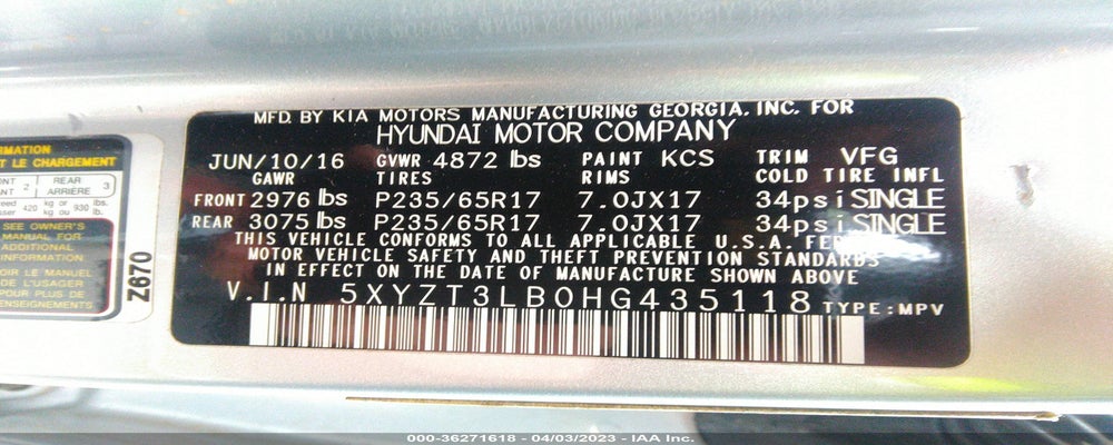 5XYZT3LB0HG435118 2017 HYUNDAI SANTA FE SPORT photo no. 9