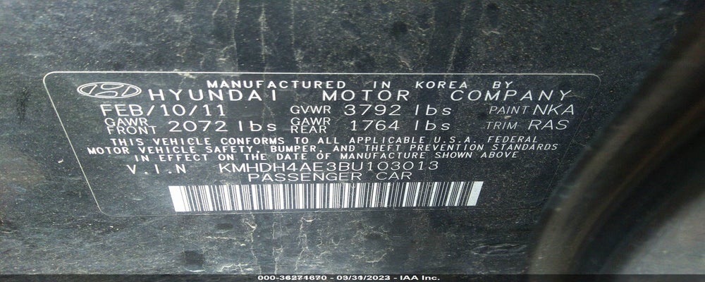 KMHDH4AE3BU103013 2011 HYUNDAI ELANTRA photo no. 9