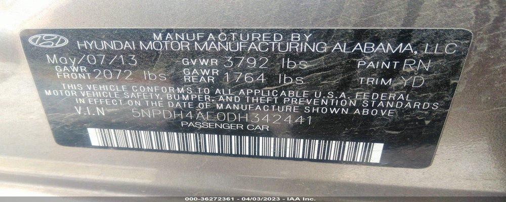 5NPDH4AE0DH342441 2013 HYUNDAI ELANTRA photo no. 9