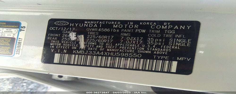 KM8J33A4XHU598550 2017 HYUNDAI TUCSON photo no. 9
