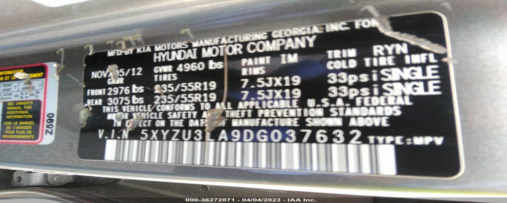 5XYZU3LA9DG037632 2013 HYUNDAI SANTA FE photo no. 9