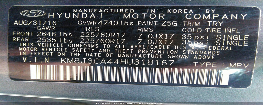 KM8J3CA44HU318167 2017 HYUNDAI TUCSON photo no. 9