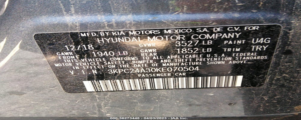 3KPC24A30KE070504 2019 HYUNDAI ACCENT photo no. 9