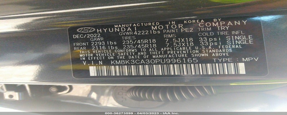 KM8K3CA30PU996165 2023 HYUNDAI KONA photo no. 9