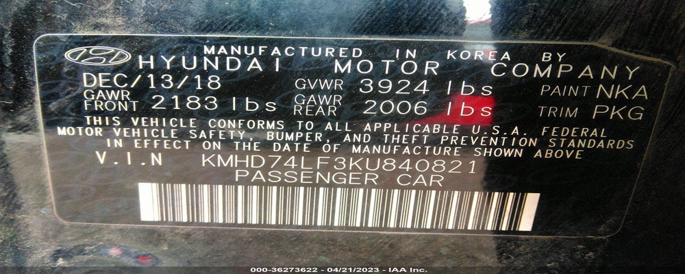 KMHD74LF3KU840821 2019 HYUNDAI ELANTRA photo no. 9