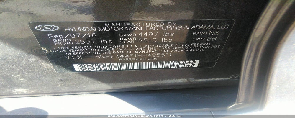 5NPE34AF1HH495511 2017 HYUNDAI SONATA photo no. 9