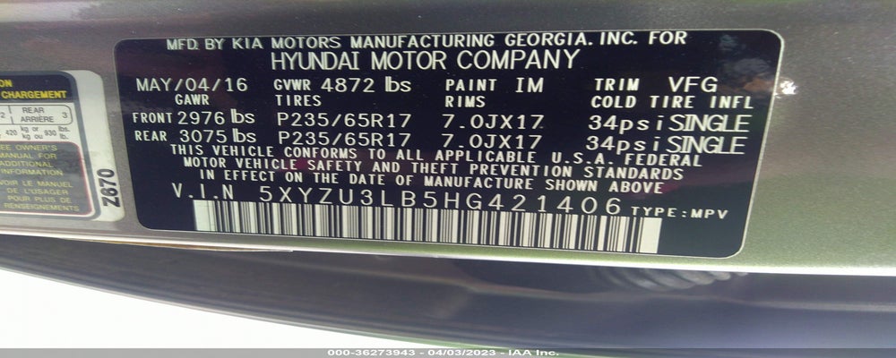5XYZU3LB5HG421406 2017 HYUNDAI SANTA FE SPORT photo no. 9