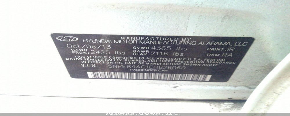 5NPEB4AC1EH826060 2014 HYUNDAI SONATA photo no. 9
