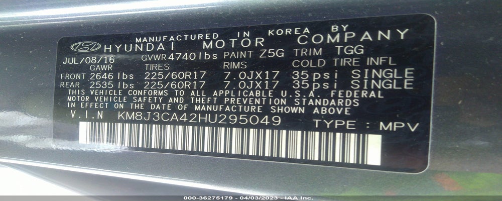 KM8J3CA42HU295049 2017 HYUNDAI TUCSON photo no. 9