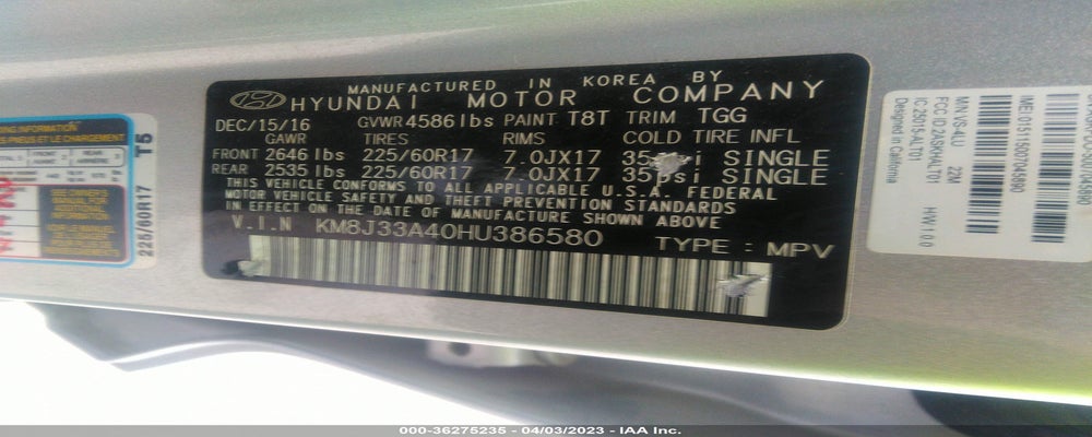 KM8J33A40HU386580 2017 HYUNDAI TUCSON photo no. 9
