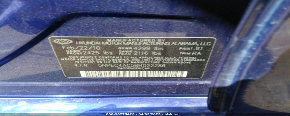 5NPEC4AC5BH022286 2011 HYUNDAI SONATA photo no. 9