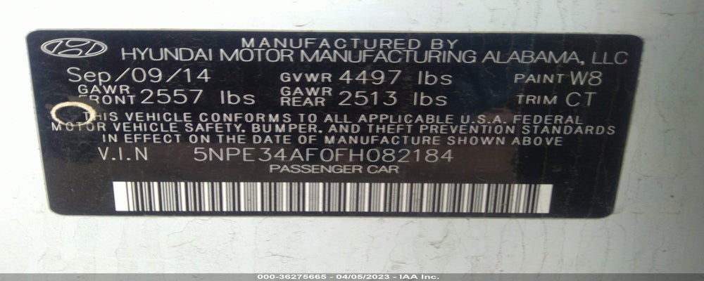 5NPE34AF0FH082184 2015 HYUNDAI SONATA photo no. 9