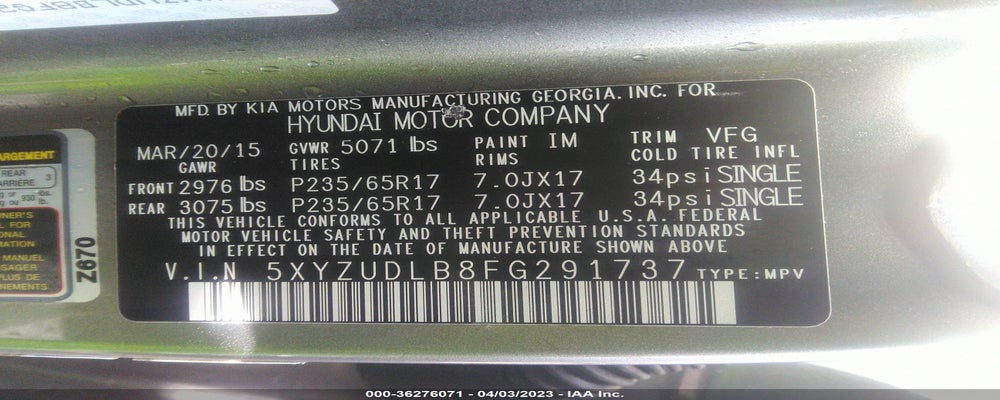 5XYZUDLB8FG291737 2015 HYUNDAI SANTA FE SPORT photo no. 9