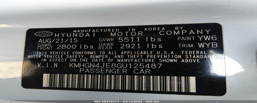 KMHGN4JE8GU125487 2016 HYUNDAI GENESIS photo no. 9