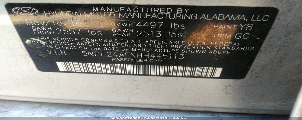 5NPE24AFXHH445113 2017 HYUNDAI SONATA photo no. 9