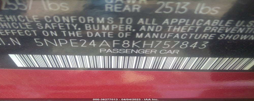 5NPE24AF8KH757843 2019 HYUNDAI SONATA photo no. 9