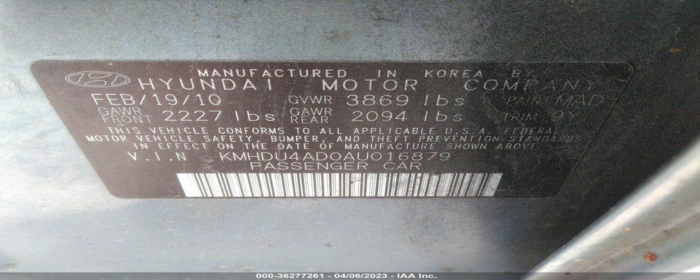 KMHDU4AD0AU016879 2010 HYUNDAI ELANTRA photo no. 9