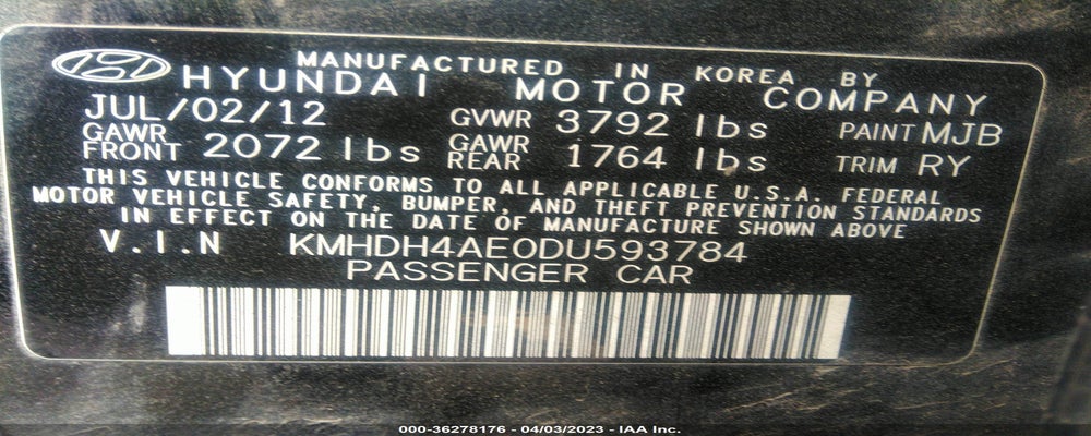 KMHDH4AE0DU593784 2013 HYUNDAI ELANTRA photo no. 9