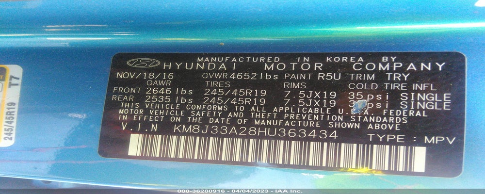 KM8J33A28HU363434 2017 HYUNDAI TUCSON photo no. 9