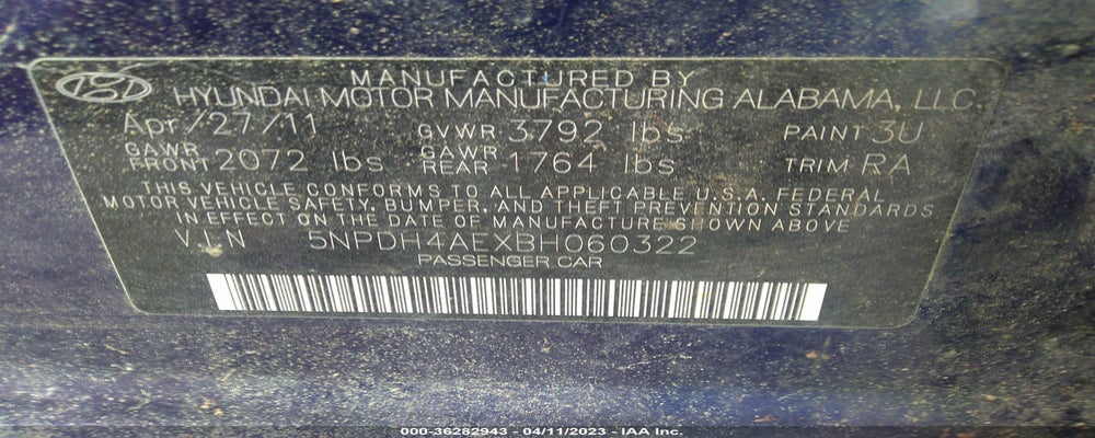 5NPDH4AEXBH060322 2011 HYUNDAI ELANTRA photo no. 9
